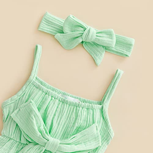 Mainesaka Newborn Baby Girl Organic Cotton Bubble Romper Sleeveless Halterr Bodysuit Jumpsuit With Bowknot One-Piece Clothes (Green, 6-9 Months) #TOP5