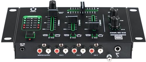 Pronomic DX-26 MKII DJ-Mixer - 3-Kanal Mischer mit Cue-Funktion - 2x Line/Phono-Kanal - Mikrofon- und Kopfhöreranschluss