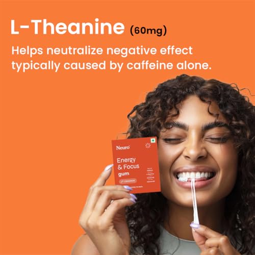 Image of Neuro Energy & Focus Gum - Cinnamon | Quick Energy Boost & Enhanced Focus | Natural Caffeine + 60 mg L-Theanine + Vitamin B6 & B12 | No Added Sugar | Aspartame Free | 90 Gums