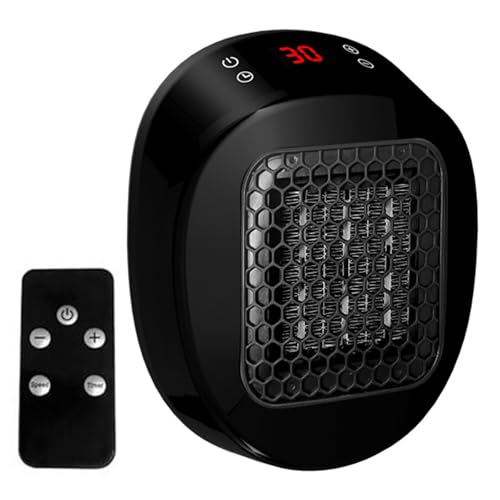 Calentador de espacio de 600W, ahorra energía, enchufe con mando a distancia y pantalla LED, con salida para pared, termostato ajustable y temporizador de 12 horas