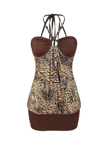 Image of Verdusa Women's Cheetah Print Y2K Dress Halter Bodycon Mini Party Dresses