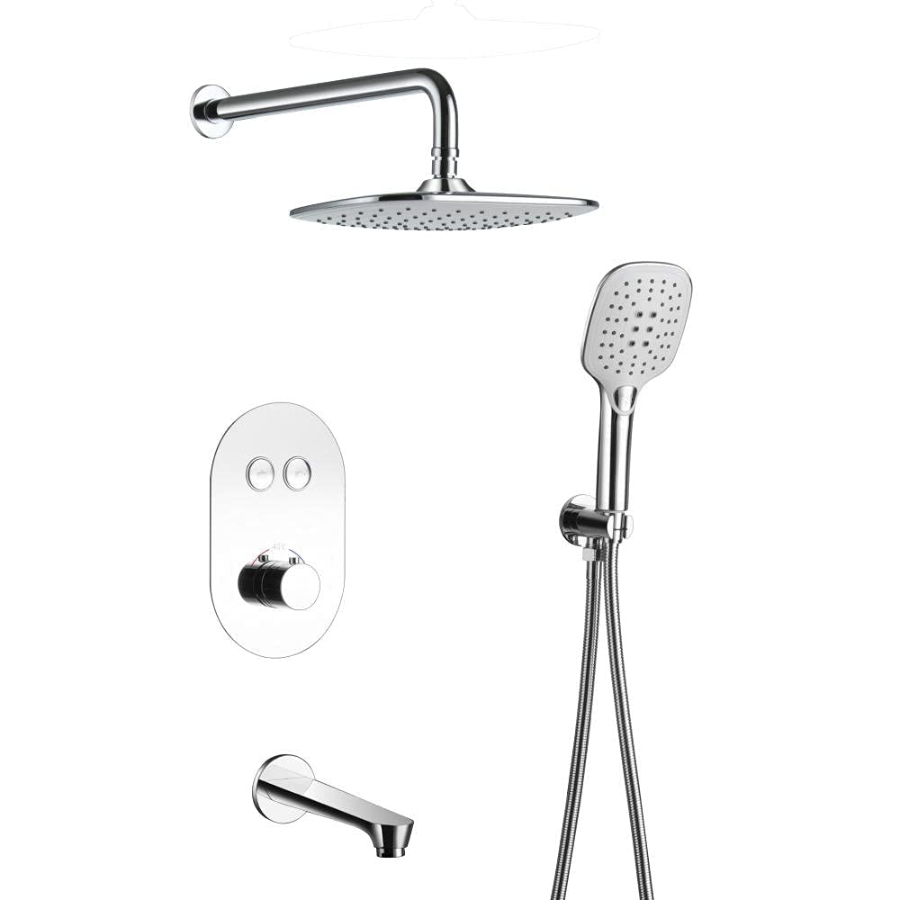 QUSYZD Concealed Thermostatic Shower Set Shower Head with Handheld Rainfall Shower Mixer Tap Mixer Shower System-Black -A,Chromespread,Chromed