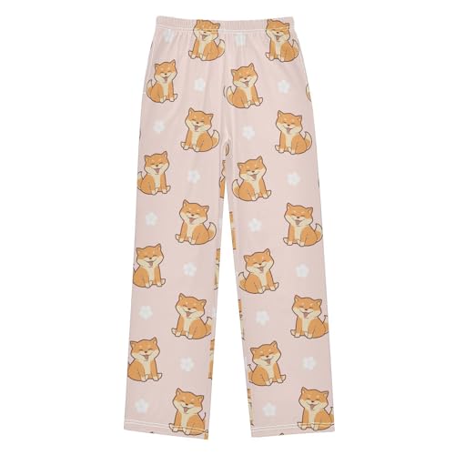 ZZKKO Cute Shiba Inu Dog Flowers Boys Pants for Kids Jogger Pants with Pockets S-XL