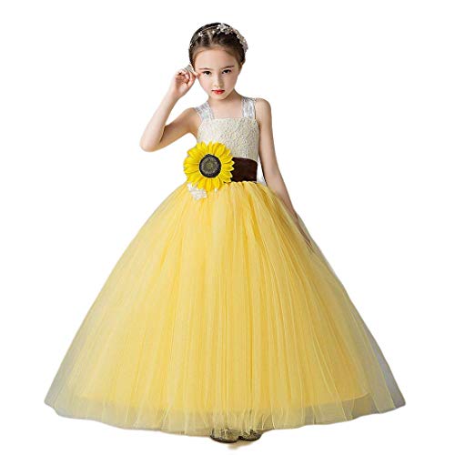 Yellow Tulle with Sunflower Belt Flower Girl Dress Pageant Dresses Prom Wedding Birthday Party