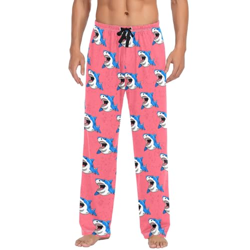 Men's Cartoon Sharks Pajama Pants with Pockets - Straight Fit Cotton Sleep Bottoms for Lounge & Nightwear#2272