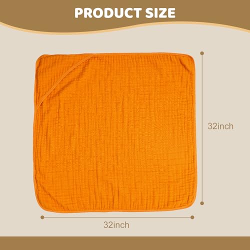 Image of david's kids 2 Pack Hooded Baby Towels, 100% Muslin Cotton 6-Layer Ultra Soft Breathable Absorbent Baby Bath Towels for Infant and Toddler, Newborn Essentials, Large 32x32Inch, Beige & Ginger