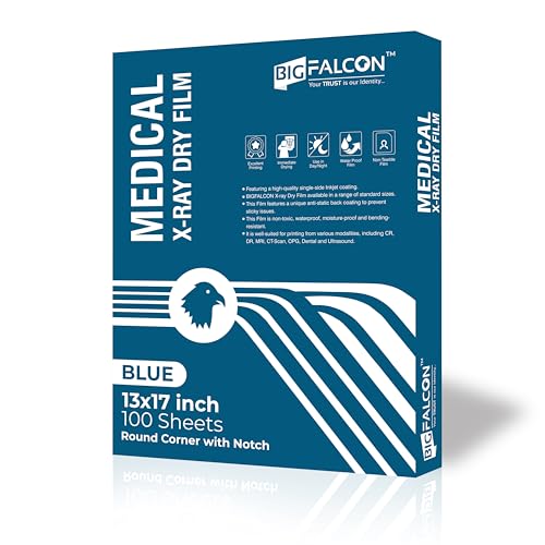 Image of BIGFALCON Medical Xray Dry Film for Inkjet Blue Base Size 13 inch X 17 inch (100 Sheets X-Ray Film For X-ray, CT, MRI, CR, DR and OPG Images) Thickness - 210 Micron