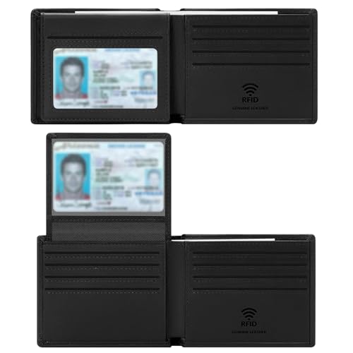 Travelambo Genuine Leather Wallet for Men with Gift Box – Handmade Bifold Stylish – Mens Wallets Rfid Blocking with 2 ID Windows