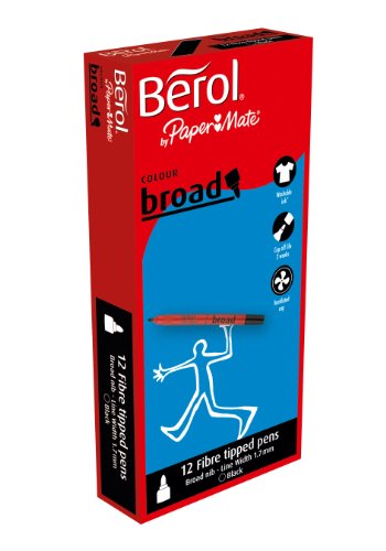 Berol Colour Broad Fibre Tipped Pen - Black Pack of 12