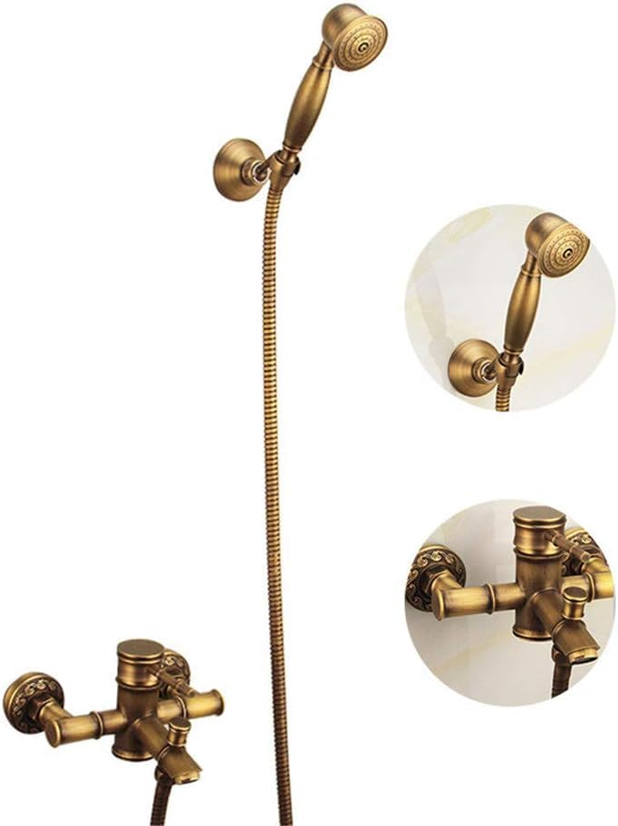 Robinet de douche mural en laiton antique pour baignoire rétro