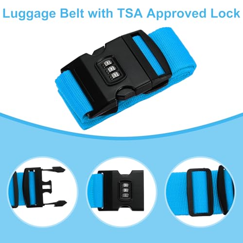 Image of PATIKIL Luggage Straps, 4 Pack Suitcase Straps Adjustable Luggage Belts Strap with Combination Lock for Luggage Suitcases Travel, Light Blue
