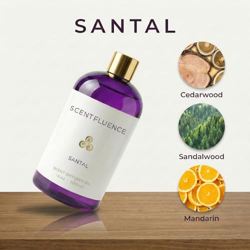 Santal Diffuser Oil – Sandalwood & Cedarwood Oils with Grapefruit, Vetiver, Leather, Citrus, Grapefruit – Waterless Luxury Hotel Scent Aroma, 16oz - Image 3
