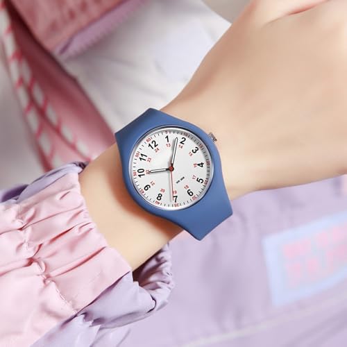 findtime Orologio da donna impermeabile, orologio sportivo da donna, con quadrante grande e cinturino in morbido silicone, orologio semplice da infermiera, con lancetta dei secondi, bianco, nero