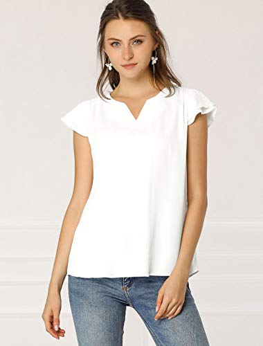 Allegra K Women's Work Business Casual Plain Cap Sleeve Blouse Top Large White #TOP3