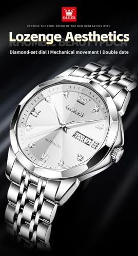 Image of OLEVS Watch for Men Automatic Classic Mechanical Watch Diamond Mirror Stainless Steel Dress Casual Waterproof Day /Date Calendar