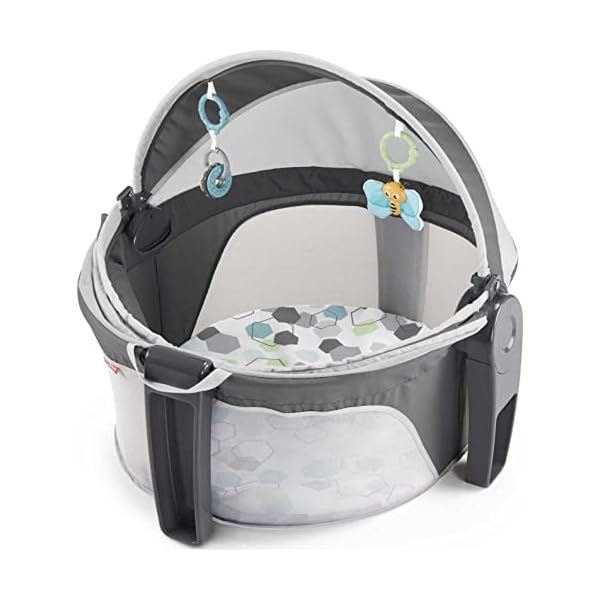Fisher-Price On-The-Go Baby Dome Gray Hexagon, Travel Portable Play and Napping Space with Canopy and Toys