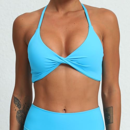 Image of ABOCIW Sports Bras for Women Twist Criss-Cross Back Padded Workout Tank Tops Low Impact Gym Yoga Bra