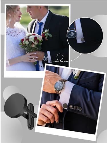 Image of Newcotte 5 Pairs Cufflinks for Men Round Silver Cufflinks Mens Classic Stainless Steel Cuff Links Set for Wedding Gifts