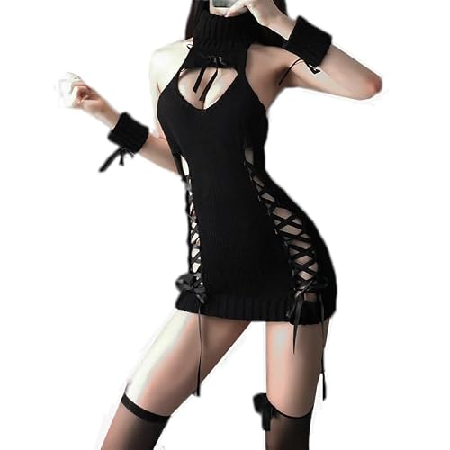 Black Ribbed Cutout Lace-Up Dress
