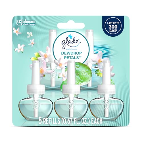 Image of Glade PlugIns Refills Air Freshener, Dewdrop Petals, Scented and Essential Oils for Home and Bathroom, 0.67 Fl Oz, 5 Count