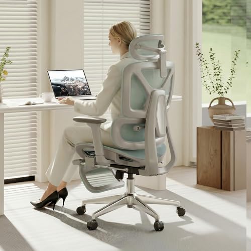 FLEXISPOT ErgoX Premium Ergonomic Office Chair with Footrest - Adjustable 3D Armrests Dynamic Lumbar Support Recline & Tilt Function Mesh Seat for Home & Office Use Blue