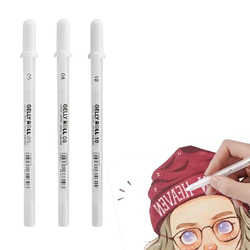 WQNNQW Un Ensemble De 3 Gelly RollBlanc,Stylo Blanc Dessin,Stylo GelBlanc, Adaptés À La Décoration, À L'Écriture, À La Peinture Et Au Bricolage (Blanc)