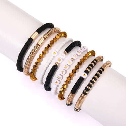 boderier Football Bracelets for Women Game Day Bracelets Stack Heishi Beaded Stretchy Bracelets Sports Fan Bracelet Football Accessories Jewelry2