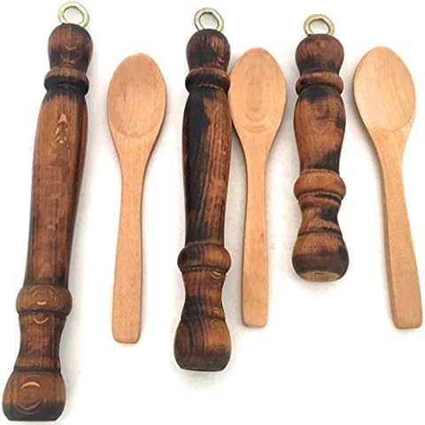 Replacement Wooden Handle for Copper Coffee Pot, Teapots, Cezve, Jezve, Jazzve, Ibrik, Briki, Stovetop Coffee Maker and Multi-Purpose Mini Wooden Spoon (3 Handles + 3 Spoons) Cover