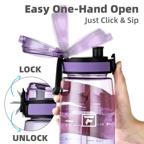 Image of Fanhaw 32 oz Clear Plastic Water Bottle, BPA Free Leakproof Tritan Sports Water Bottle with Chug Lid, Wide Mouth Reusable Bottle for Gym, Travel, School & Office (Amethyst)