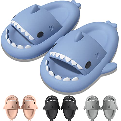 EECH Boys & Girls Cloud Slides Cute Slippers with Thick Sole Non-Slip Shark Sandals for Kids Indoor & Outdoor Summer (Blue 3-3.5)