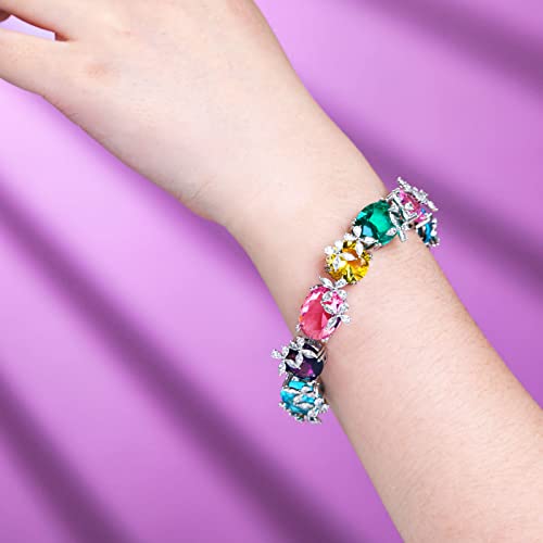 Tennis Bracelet 18K White Gold Multicolor Flower Adjustable Up To 9.4 Inch Dainty Bracelets For Women Bride Gifts #TOP3