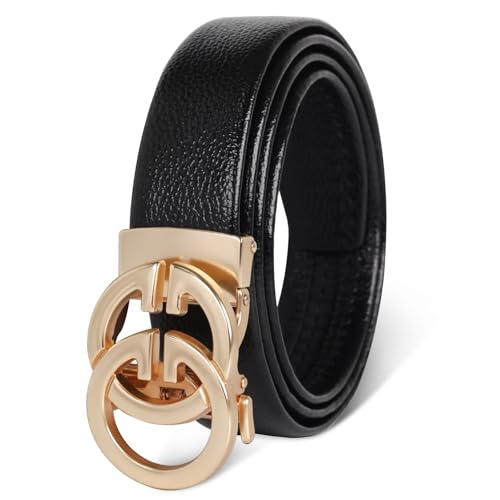 Image of Aurolran Men&Womens Leather Dress Belt Business Automatic Buckle Belt Color-Black Silver Gold