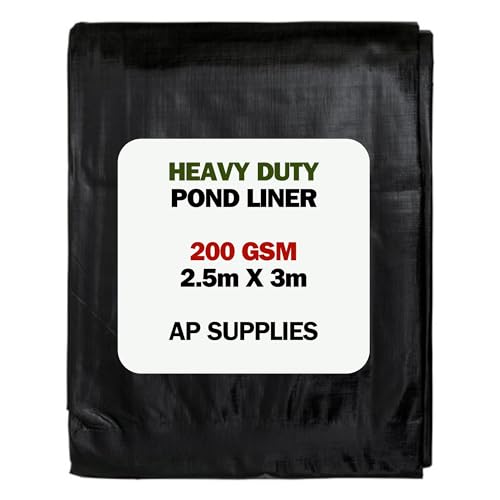 AP Supplies Black Pond Liner 200g/sqm - Heavy Duty HDPE Material - UV & Tear Resistant, Flexible for Koi & Fish Pools, Water Garden - Ideal for Small to Large Ponds, Wildlife, Underlay (2.5m x 3m)
