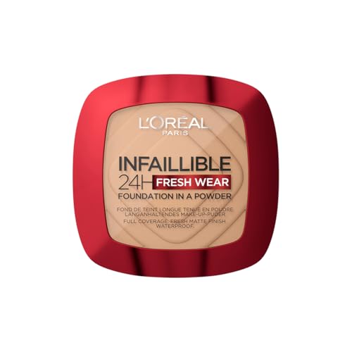L'Oréal Paris Wasserfestes Puder Make-up mit hoher Deckkraft, Deckendes Kompaktpuder mit mattem Finish und 24h Halt, Infaillible 24H Fresh Wear Foundation Powder, Nr. 300 Amber, 1 x 9 g