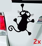 LEON-FOLIEN 2 Aufkleber Katze Lustige Kratzt 10x8,5 cm Autoaufkleber Sticker Autotattoo Wandtattoo Tattoo Tuning Glanz Folie in Schwarz - 2 Stück