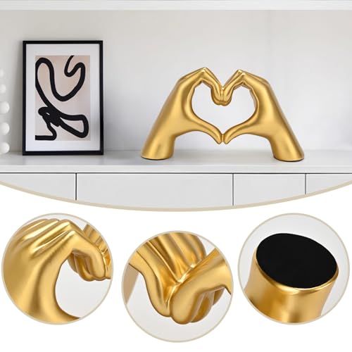 Estatua de manos en corazón decorativa en resina dorada miniatura 6