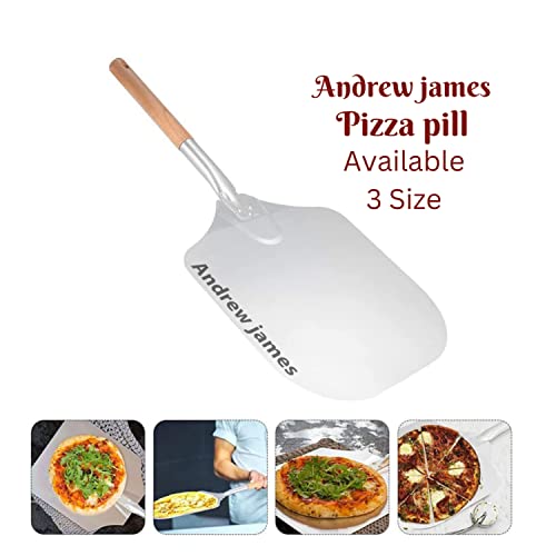 Image of Andrew James Pizza Peel Paddle Hand Finished Professional Aluminum with Wooden Handle The Perfect Pizza Shovel Baking Tool - Small (8 inch x 9 inch) | Commercial for Industrial Use