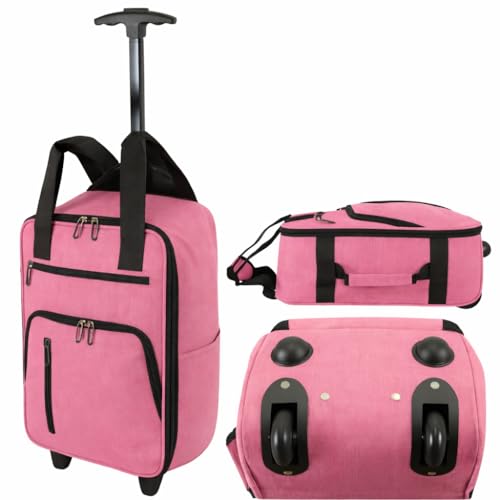 Underseat Cabin Sized Cabin Luggage Trolley Rucksack Backpack 40x25x20cm for Budget Airlines TR-001 (Pink)
