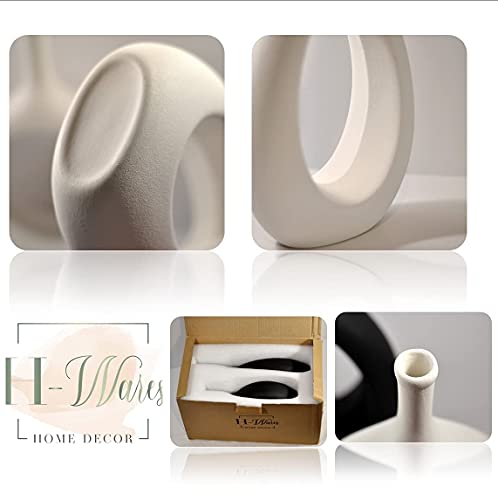 H-Wares Modern Ceramic Vases 2 Set. Matte Black Oval And White Circle Vase For Decor. Geometric Modern Abstract Minimalist Vases For Centerpiece In Kitchen, Living, Dining Room, Home (Black And White) #TOP6