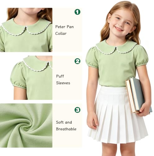 Image of LYSMuch Girl Short Sleeve Peter Pan Collar Shirt Kid School Polo Shirt