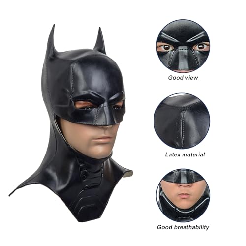 HugOutdoor Halloween Cosplay Man Cool Mask Superhero Knight Black Latex Full Head Masks Party Costume Accessories for Adult Size - Image 5