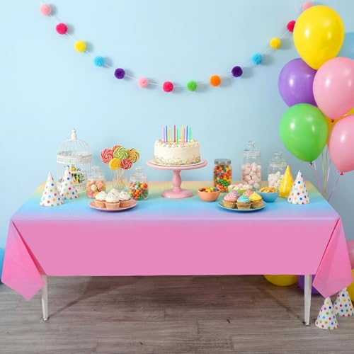 Image of NatNarr 3 Pack Plastic Pastel Tablecloths, 54 x 108 Inch Disposable Princess Table Cloth Rainbow Table Cover Waterproof Rectangle Birthdays Party Tablecloth for Girl Princess Birthday Party Supplies
