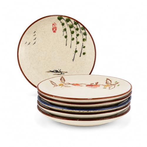RENEWREVITAL 6 Inch Japanese Retro Dinner Plates Set of 6