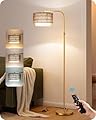 EDISHINE Rattan Floor Lamp for Living Room with Remote & Dimmable LED Bulb,63'' Mid Century Rattan Fabric Shade Standing Lamp with 5 Color Temperature, Farmhouse Boho Standing Lamp for Bedroom Office
