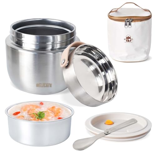 Alyxen Thermos per Alimenti 1200 ml Contenitore Termico per Alimenti con Cucchiaio e Borsa Termica, Contenitore per Caldi con Maniglia, per Zuppa, Porridge, Riso, Frutta