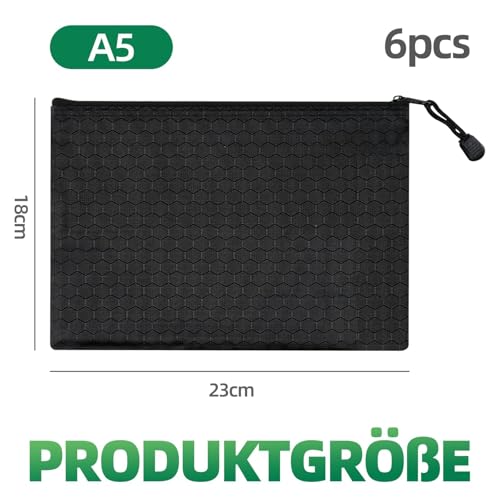 Geldtasche Dokumententasche A5 Deldsack Banktasche - 6 Stück 24 x 18 cm Geldmappe A5, Wasserdichte Bankmappe mit Reißverschluss, Dokumententasche Schwarz für Haushalt, Business, Schule (Schwarz)
