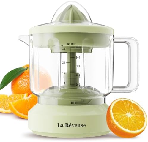 La Reveuse Electric Citrus Juicer 34 oz for Grapefruit Orange Lemon Lime Juice, 40W, Grayish Yellow