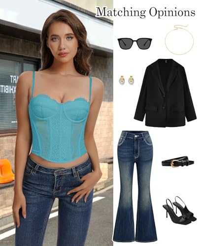 Image of Lace Corset Tops for Women Sexy Going Out Bustier Top Sleeveless Adjustable Straps Crop Tops with Back Hooks