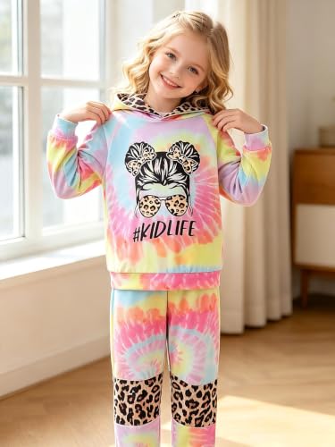 Image of Kid Toddler Girl Clothes - Tie Dye Hoodie Sweatshirt Girl Outfits Pullover Jogger Hooded Sweatpant Set