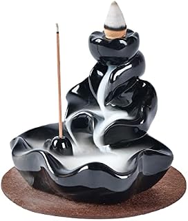 Handmade Waterfall Backflow Incense Burner,Backflow Incense Burner Incense Holder for Home Office Bedroom Yoga Decoration with 20 Pcs Free Cones (Lotus Leaf)